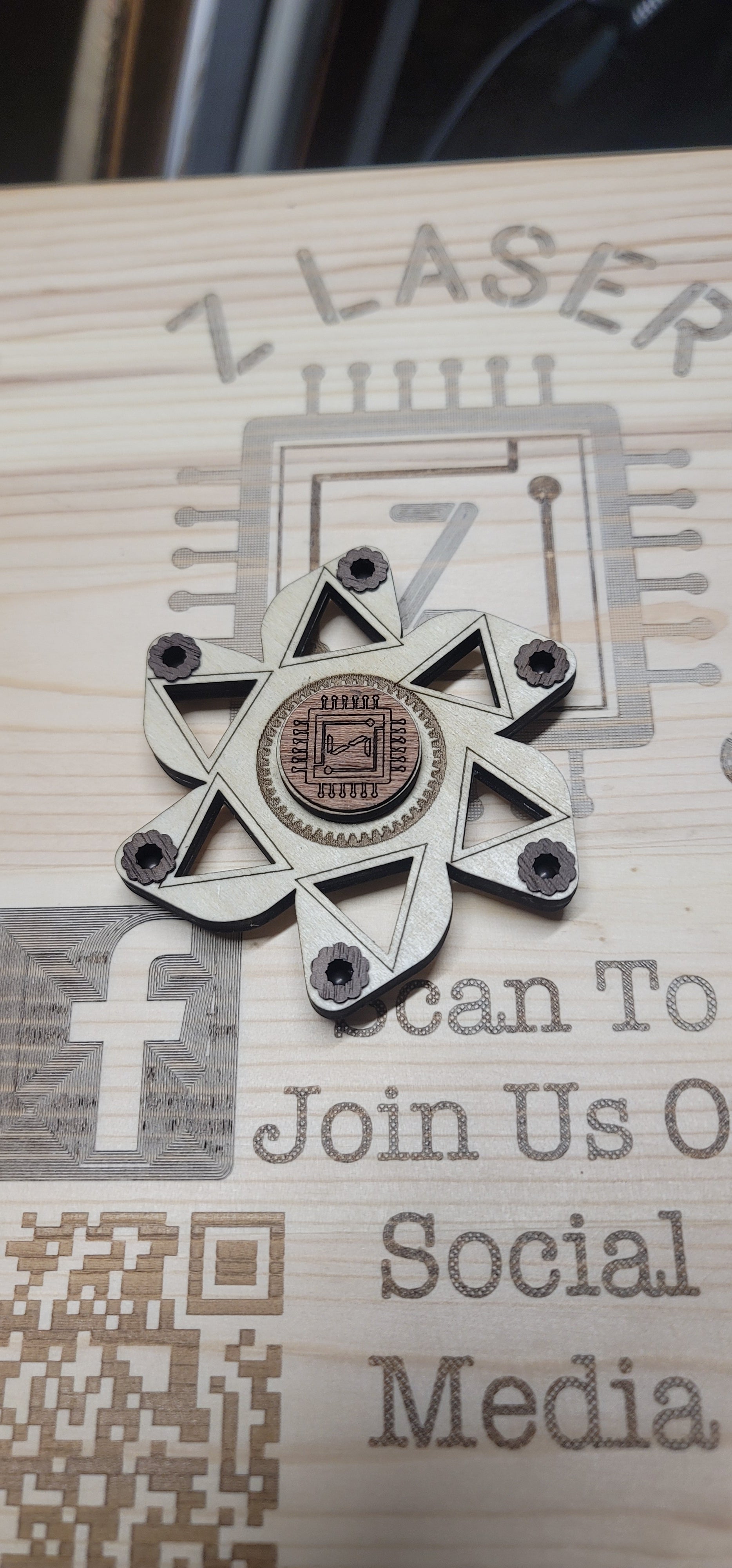 Floating Triangle Wooden Fidget Spinner with Limited Time Engraved Hand Made Spinner with Case. *Red Oak Accent* (Copy)