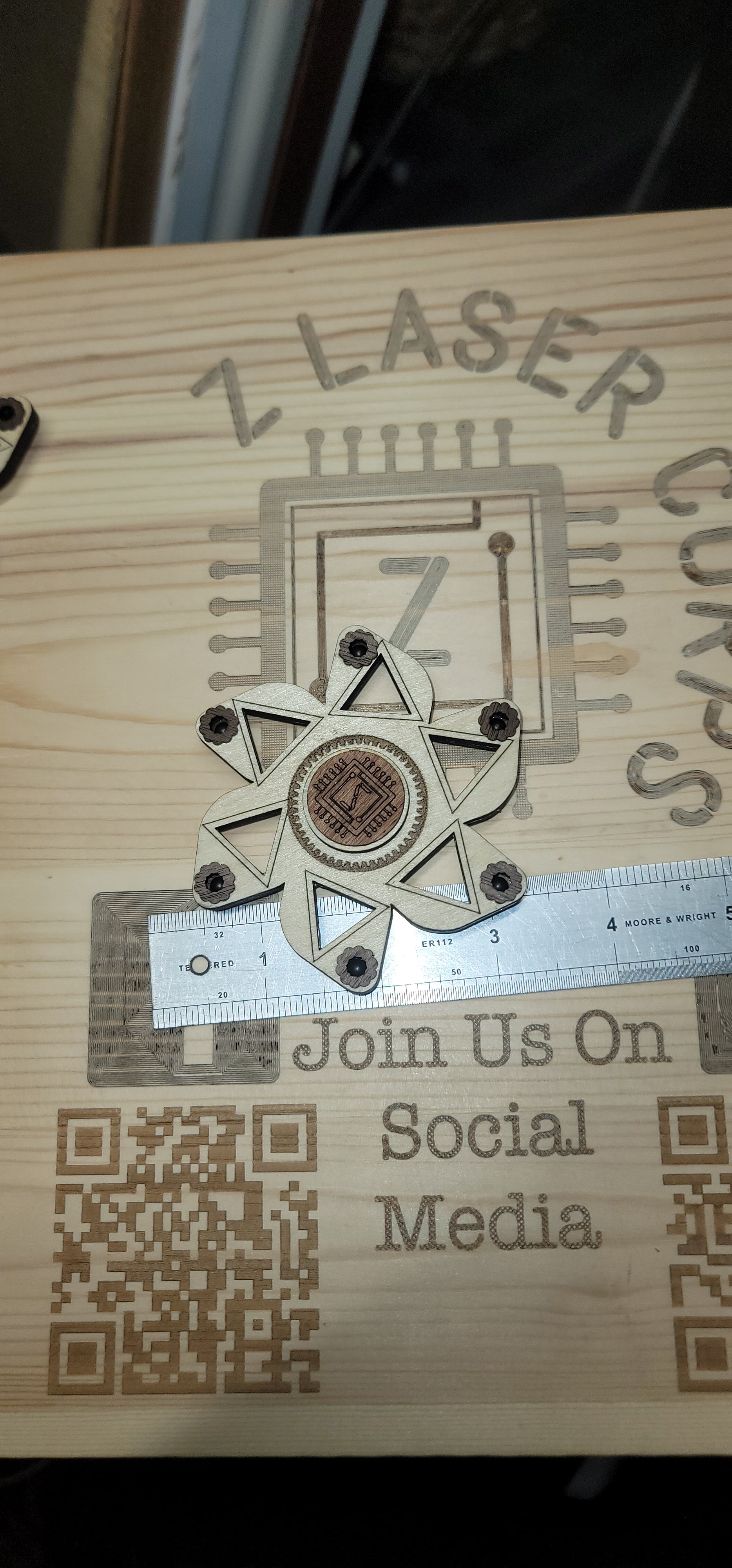 Floating Triangle Wooden Fidget Spinner with Limited Time Engraved Hand Made Spinner with Case. *Red Oak Accent* (Copy)