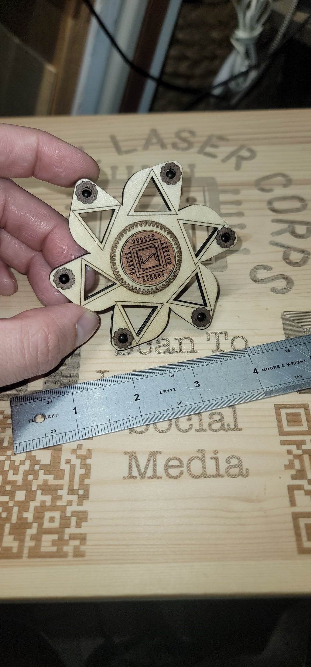 Floating Triangle Wooden Fidget Spinner with Limited Time Engraved Hand Made Spinner with Case. *Red Oak Accent* (Copy)