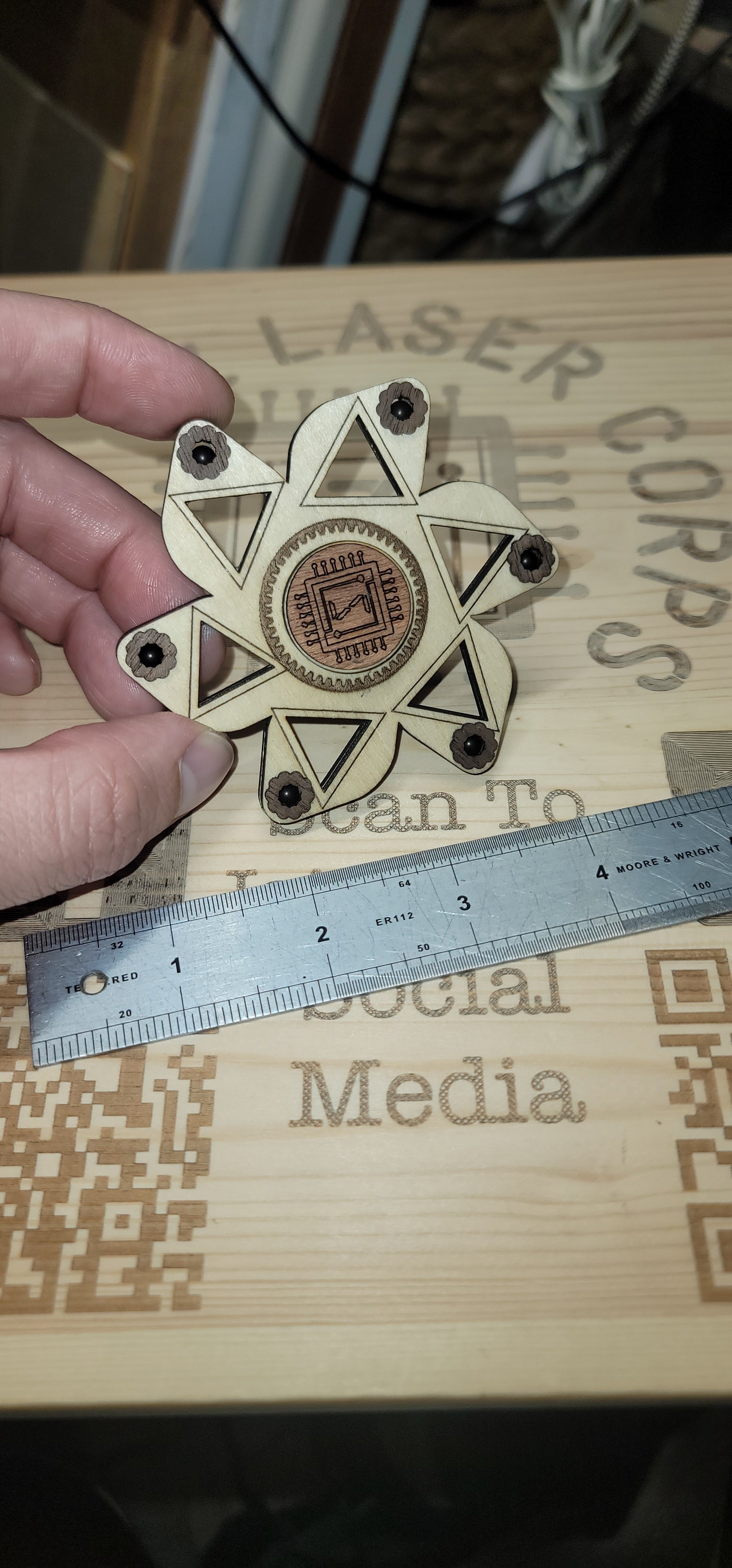 Floating Triangle Wooden Fidget Spinner with Limited Time Engraved Hand Made Spinner with Case. *Red Oak Accent* (Copy)