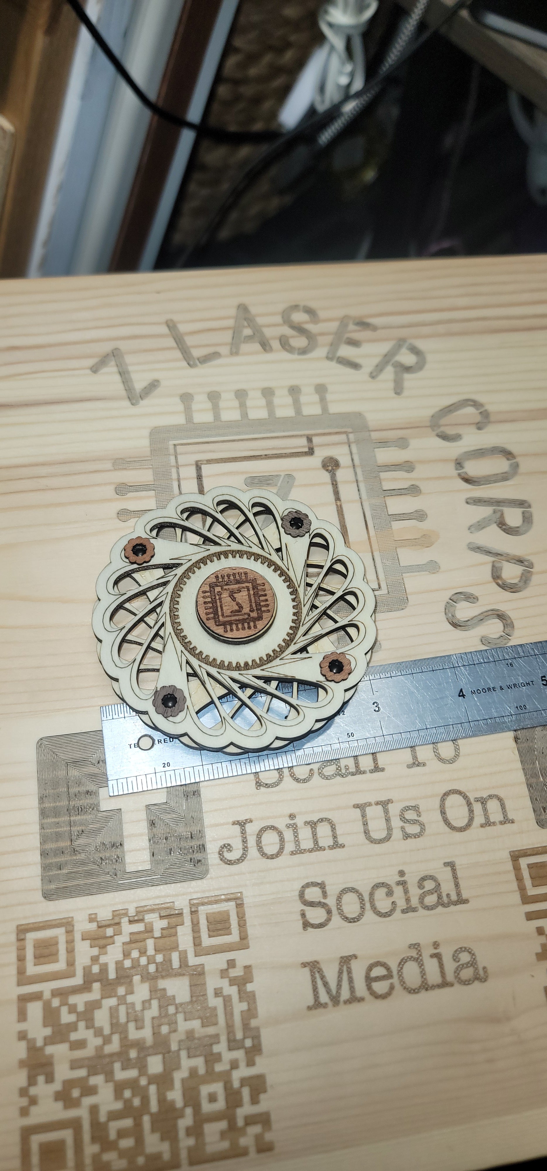 Round Fan Blade Wooden Fidget Spinner with Limited Time Engraved Hand Made Spinner with Case. *Red Oak Accent* (Copy) (Copy)