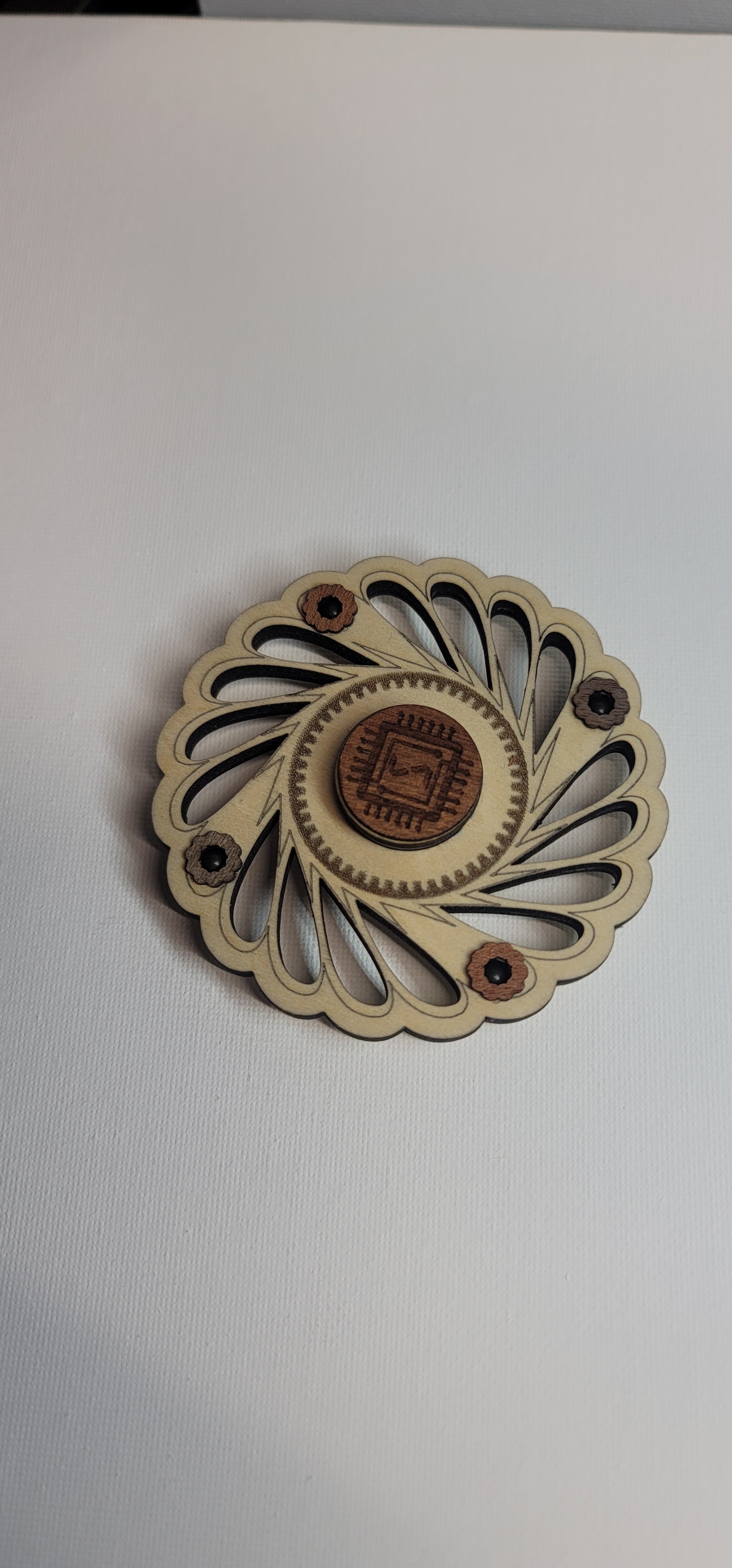Round Fan Blade Wooden Fidget Spinner with Limited Time Engraved Hand Made Spinner with Case. *Red Oak Accent* (Copy) (Copy)