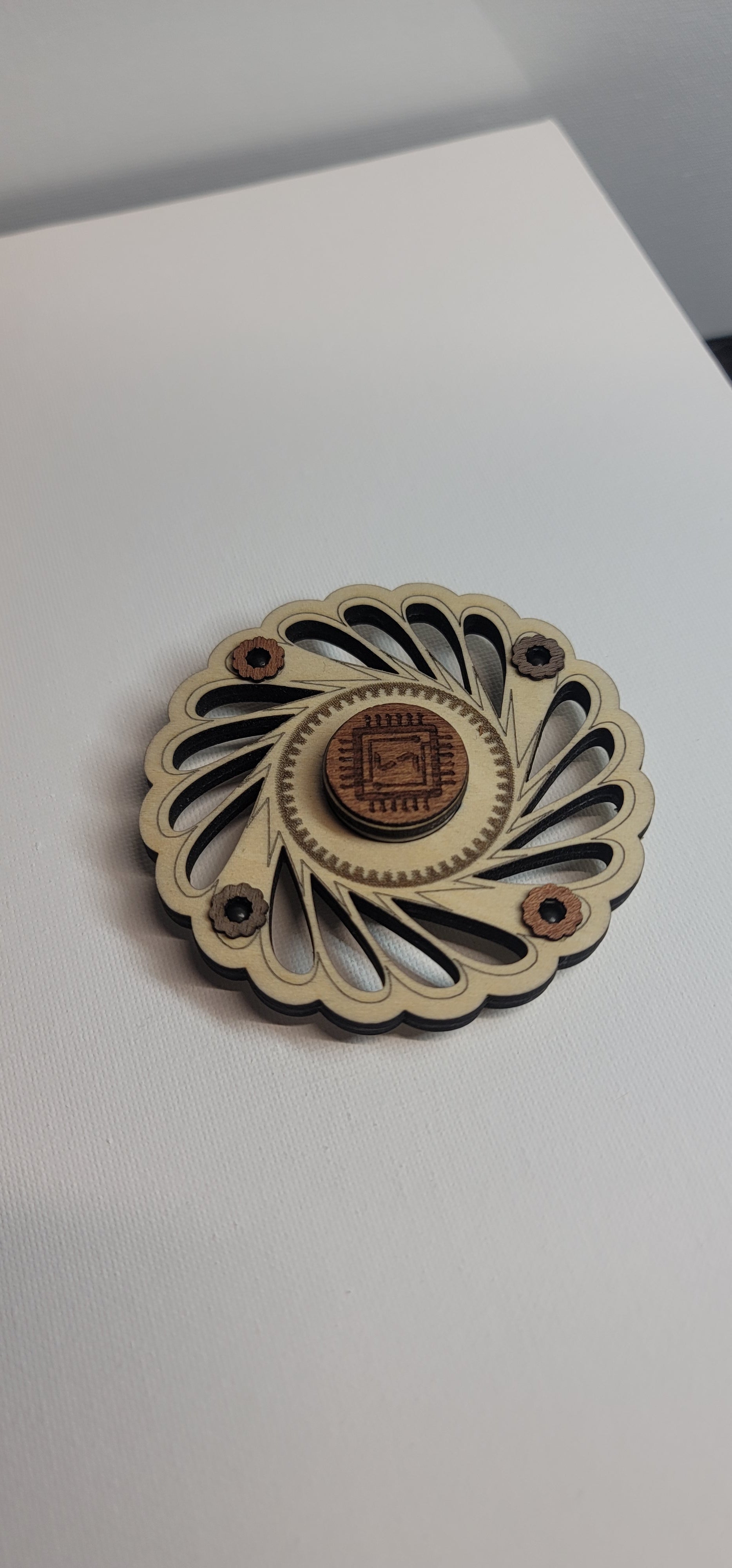 Round Fan Blade Wooden Fidget Spinner with Limited Time Engraved Hand Made Spinner with Case. *Red Oak Accent* (Copy) (Copy)