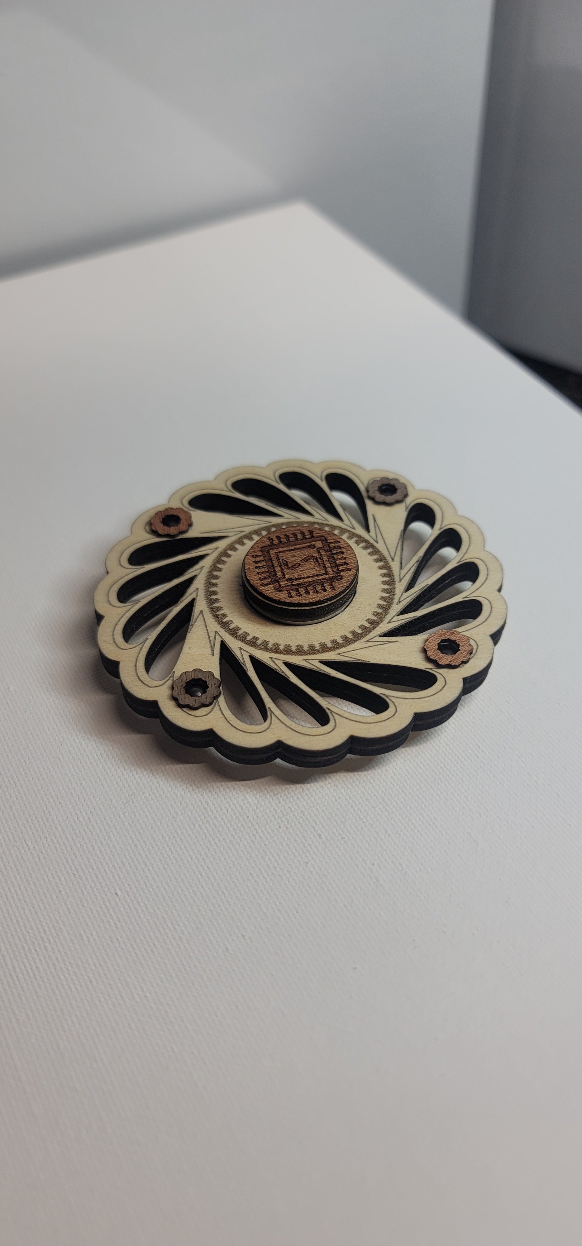 Round Fan Blade Wooden Fidget Spinner with Limited Time Engraved Hand Made Spinner with Case. *Red Oak Accent* (Copy) (Copy)