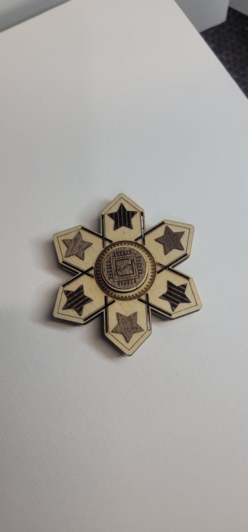 North Star Wooden Fidget Spinner with Limited Time Engraved Hand Made Spinner with Case. *Red Oak Accent*
