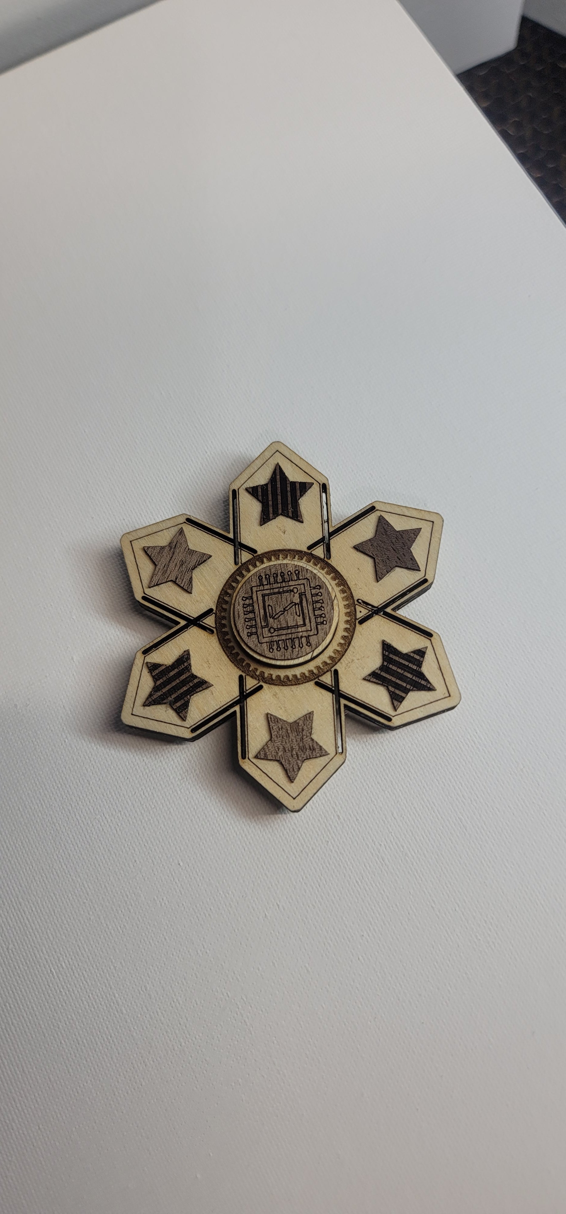North Star Wooden Fidget Spinner with Limited Time Engraved Hand Made Spinner with Case. *Red Oak Accent*