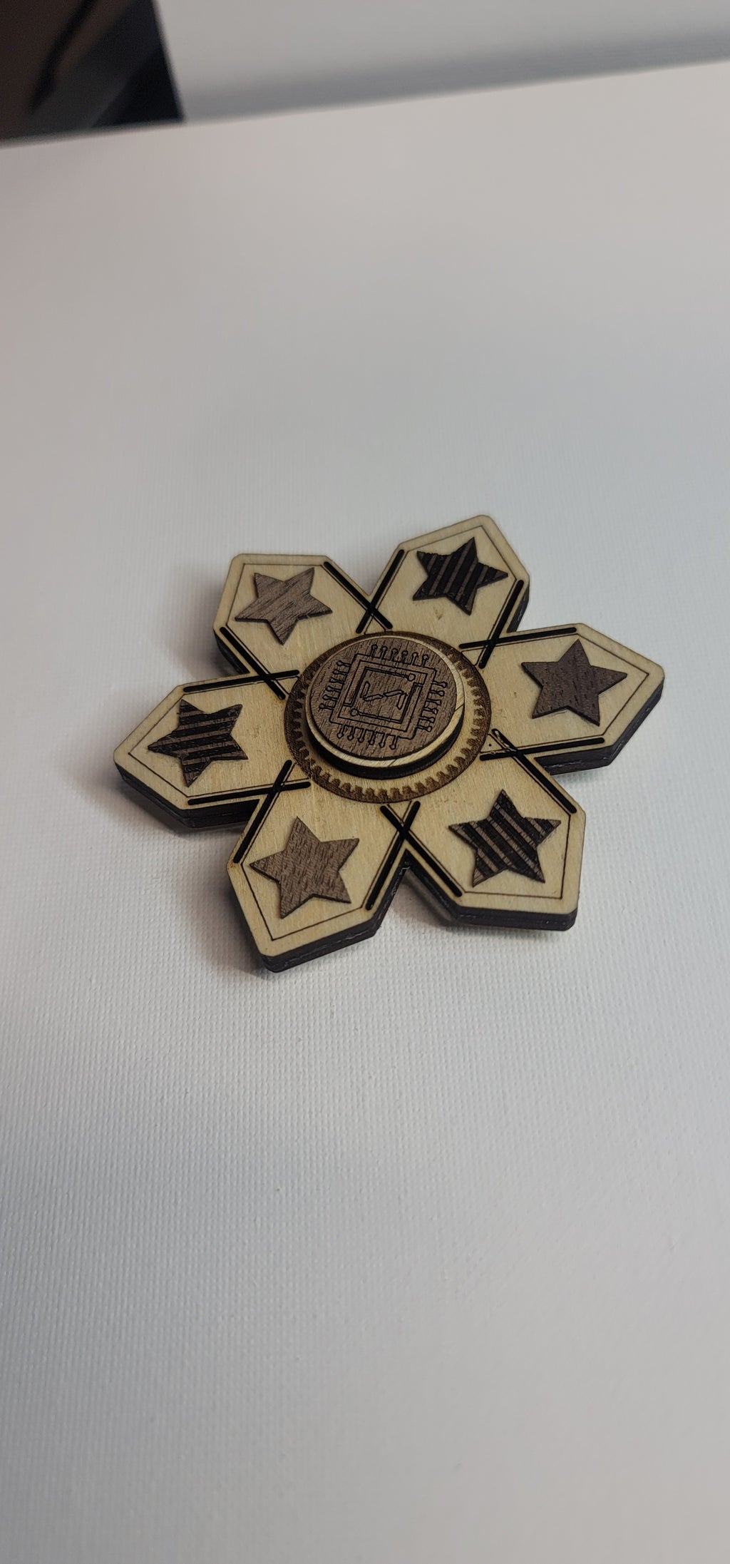 North Star Wooden Fidget Spinner with Limited Time Engraved Hand Made Spinner with Case. *Red Oak Accent*