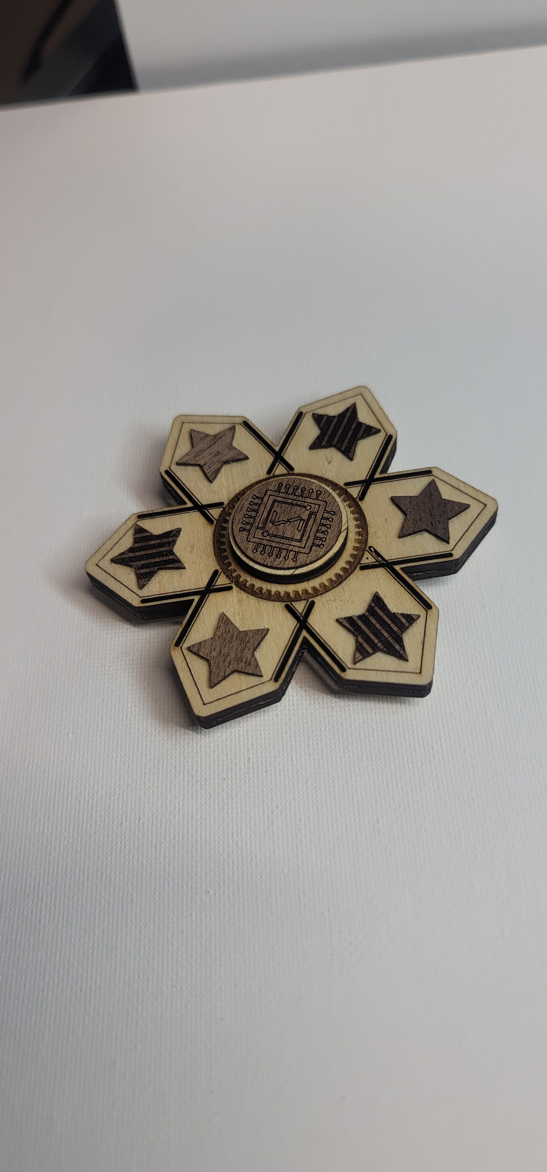 North Star Wooden Fidget Spinner with Limited Time Engraved Hand Made Spinner with Case. *Red Oak Accent*