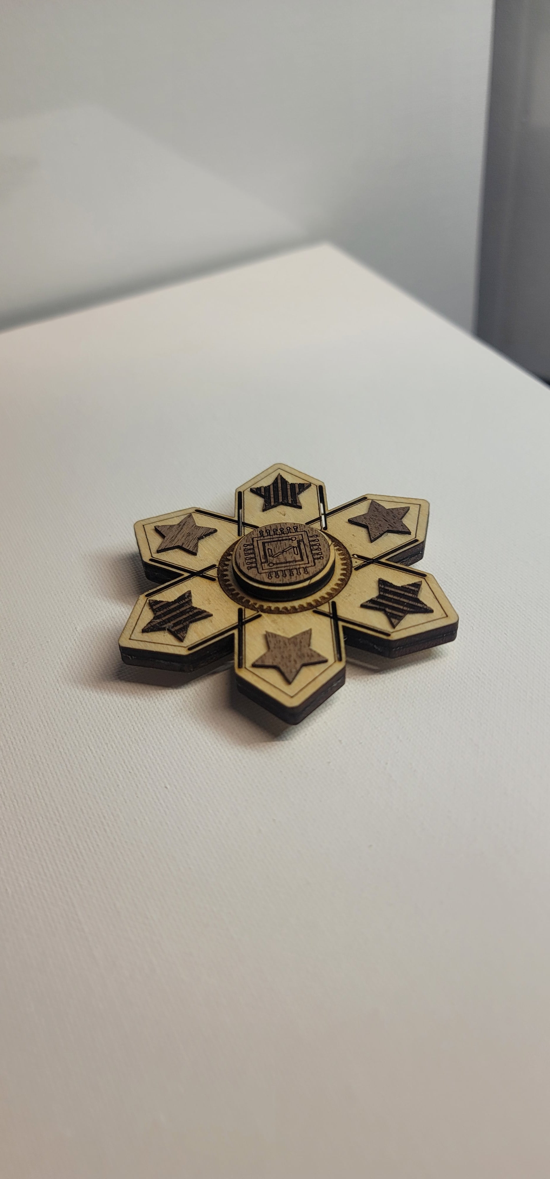 North Star Wooden Fidget Spinner with Limited Time Engraved Hand Made Spinner with Case. *Red Oak Accent*