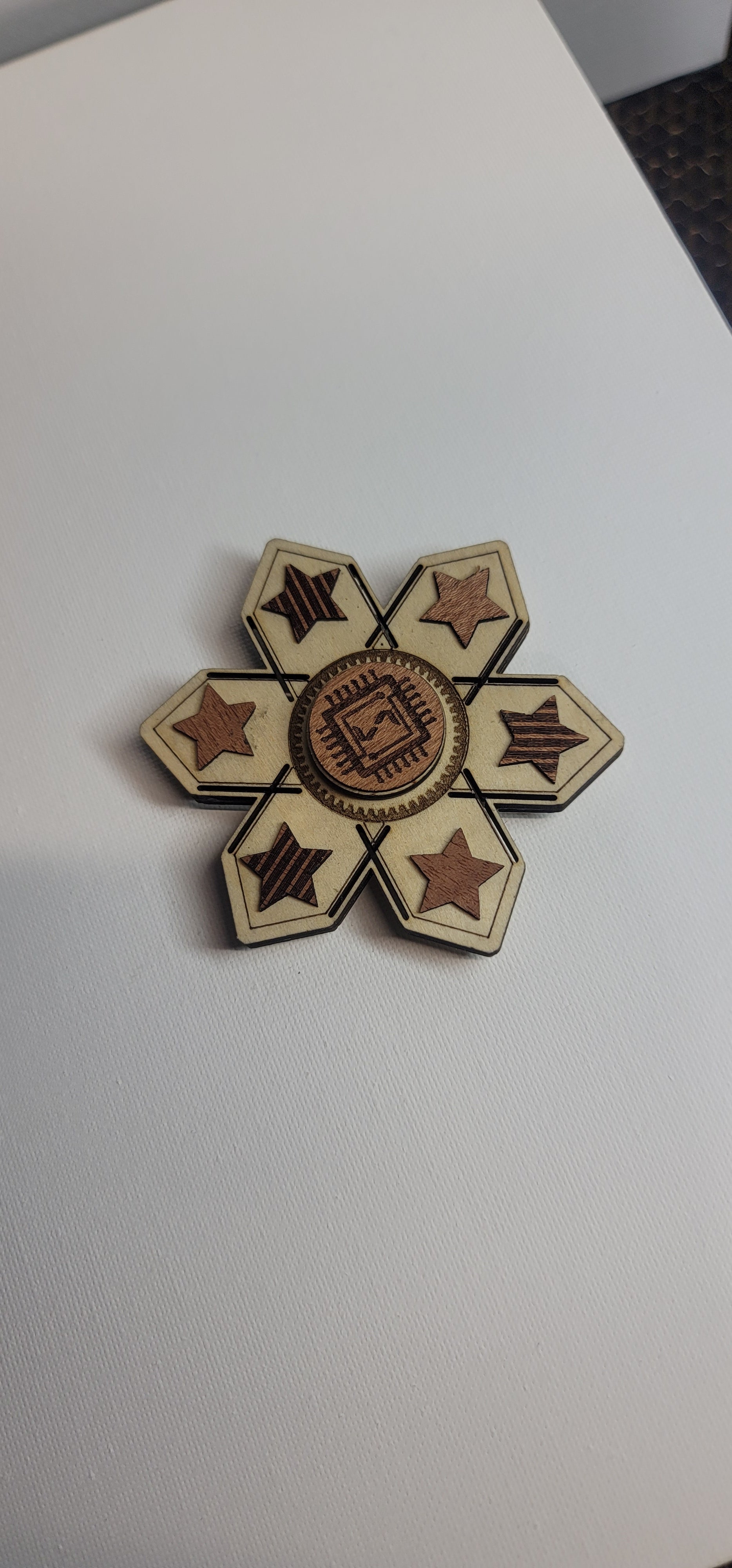 North Star Wooden Fidget Spinner with Limited Time Engraved Hand Made Spinner with Case. *Red Oak Accent*