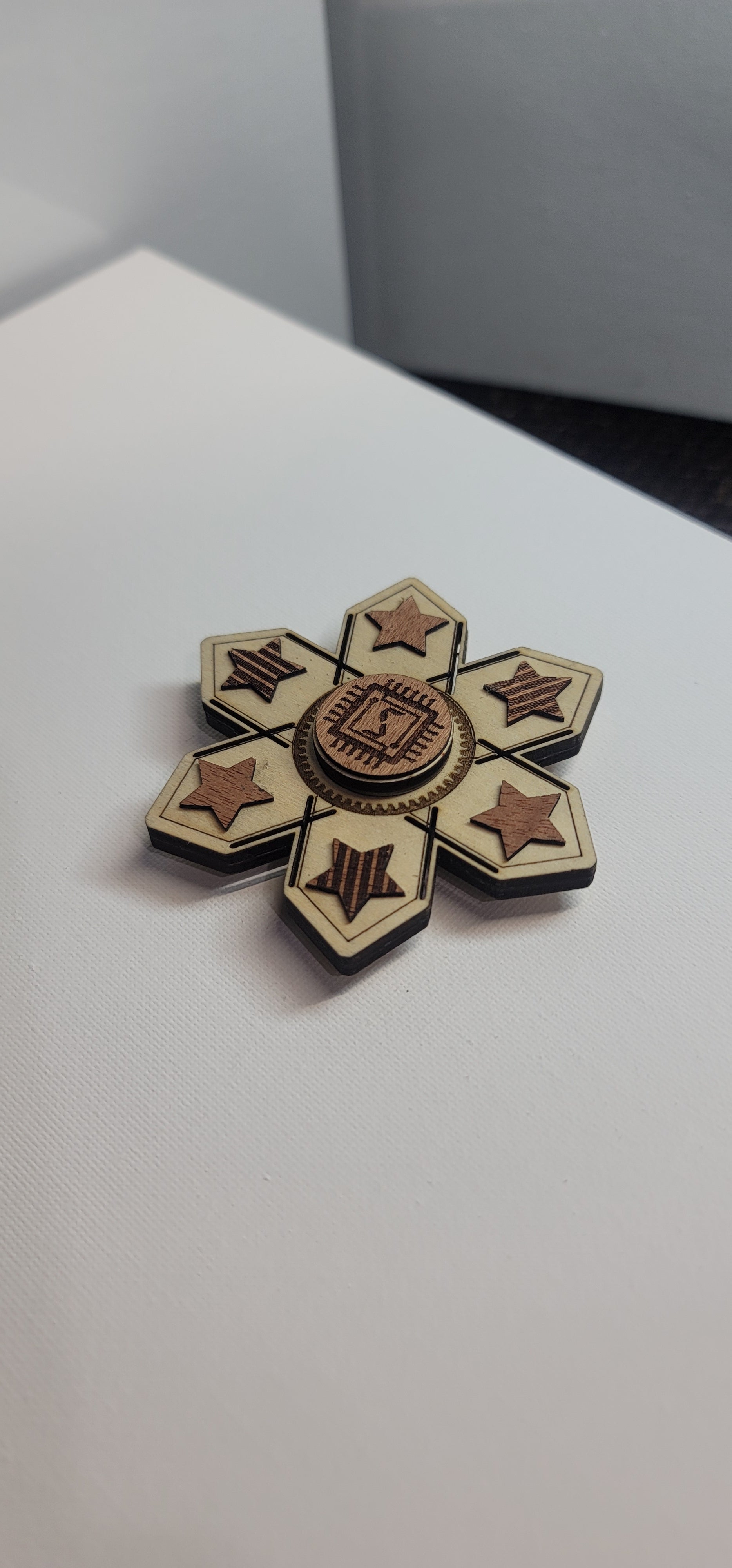 North Star Wooden Fidget Spinner with Limited Time Engraved Hand Made Spinner with Case. *Red Oak Accent*