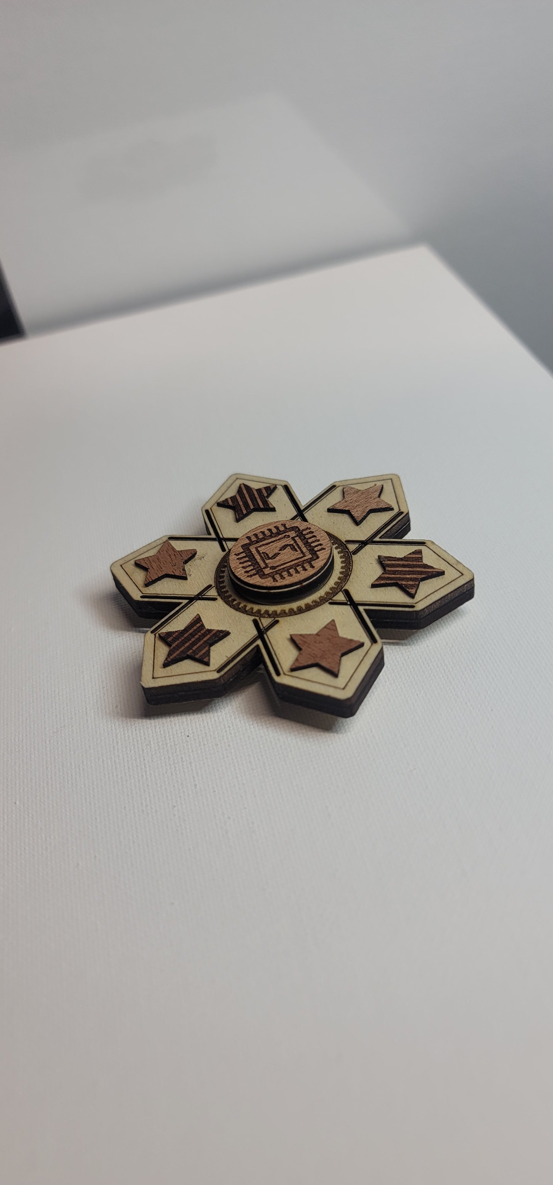 North Star Wooden Fidget Spinner with Limited Time Engraved Hand Made Spinner with Case. *Red Oak Accent*