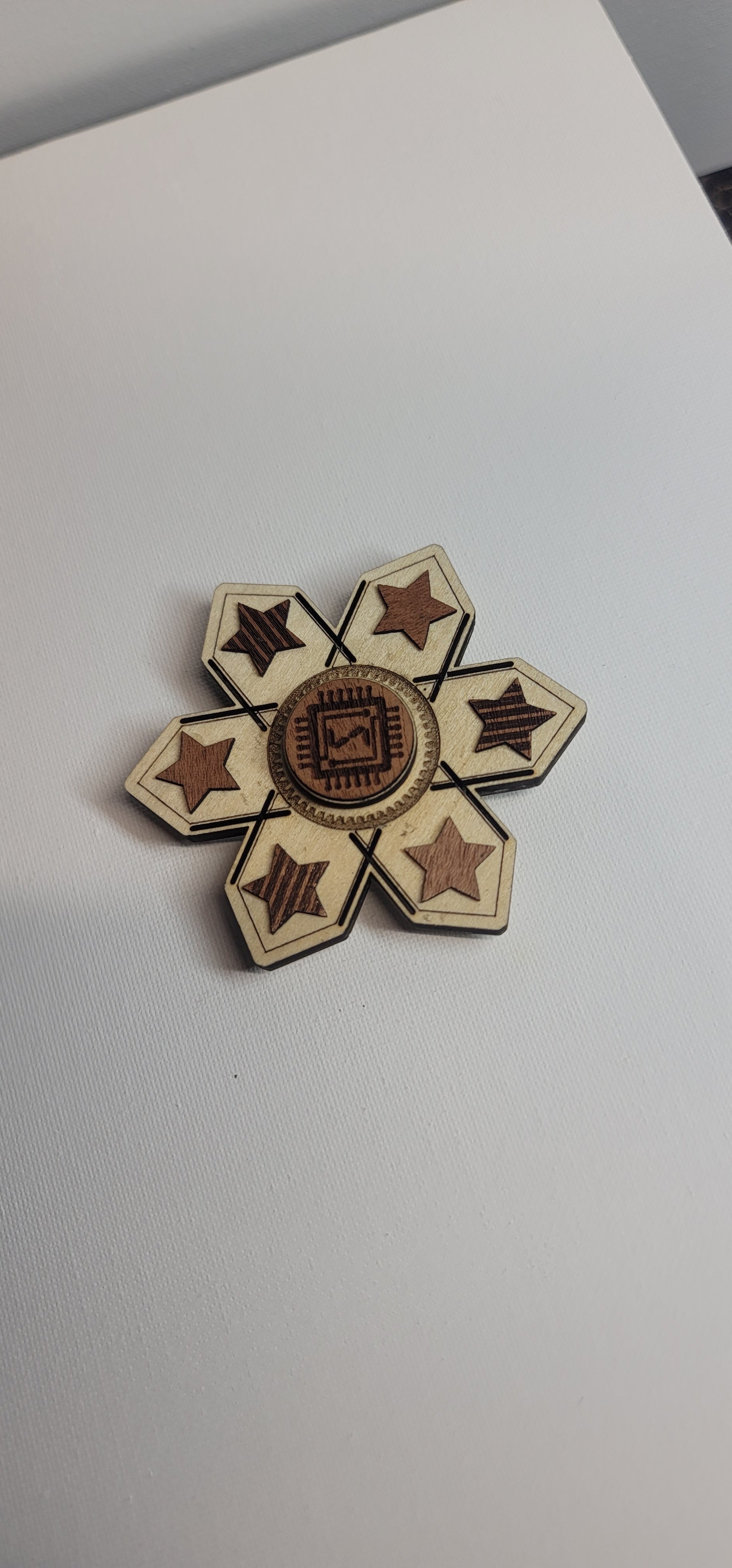 North Star Wooden Fidget Spinner with Limited Time Engraved Hand Made Spinner with Case. *Red Oak Accent*