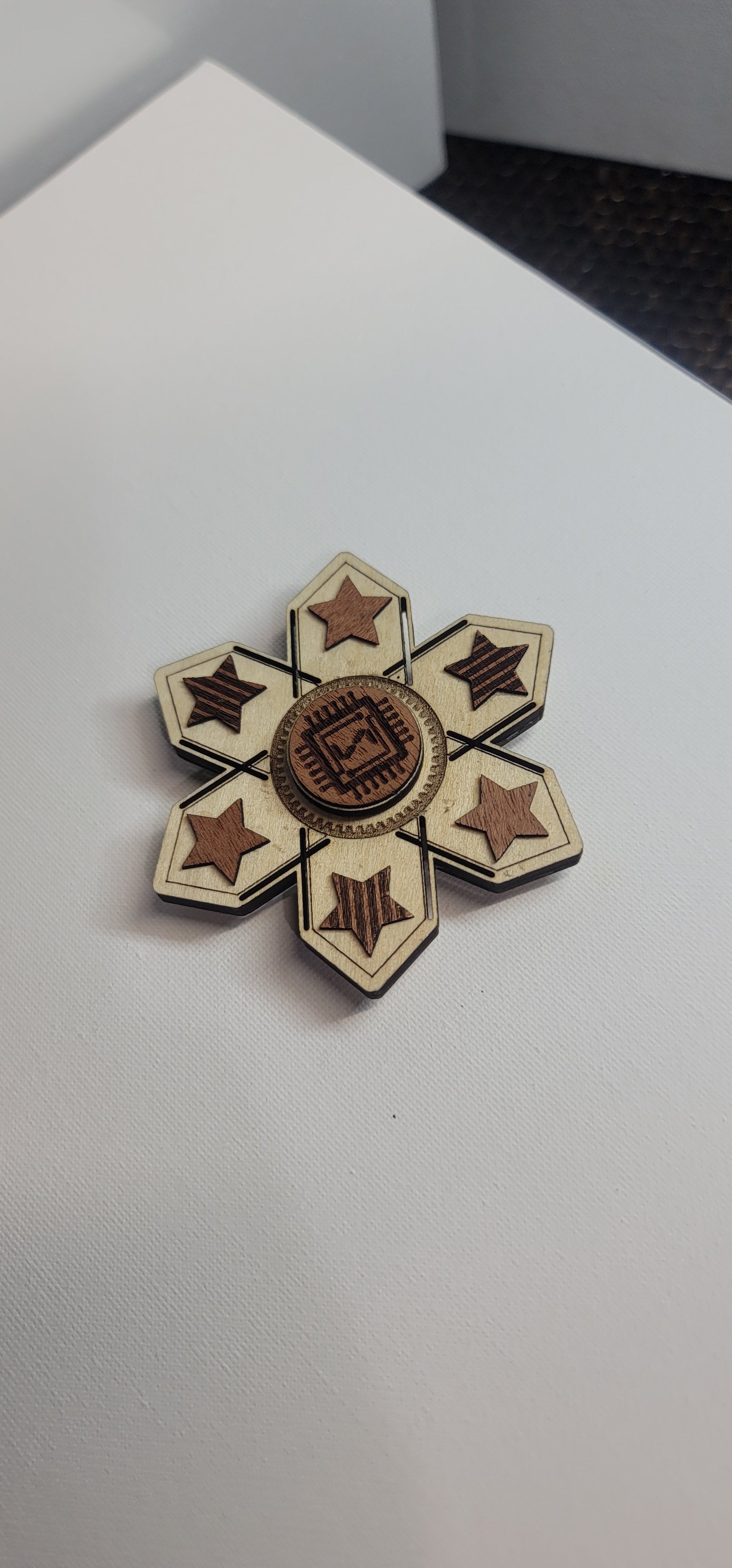 North Star Wooden Fidget Spinner with Limited Time Engraved Hand Made Spinner with Case. *Red Oak Accent*